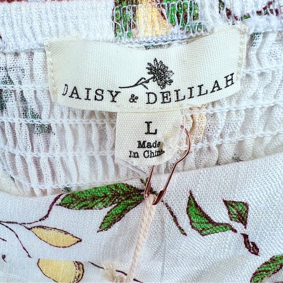 Daisy & Delilah NWT Amani Tie Strap Peplum Top Large Lemon Print Bustier Linen - Picture 11 of 16